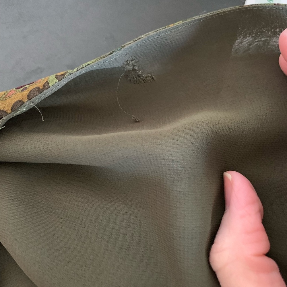 Vintage 80s Olive Green Silk Print Dress 10 Long Sleeve - Picture 11 of 12